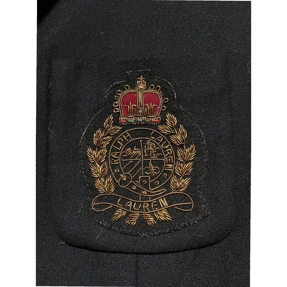 Vintage Lauren Ralph Lauren  Blazer 14 Gold Crown Crest Rugby Preppy 100% Wool - Picture 3 of 10